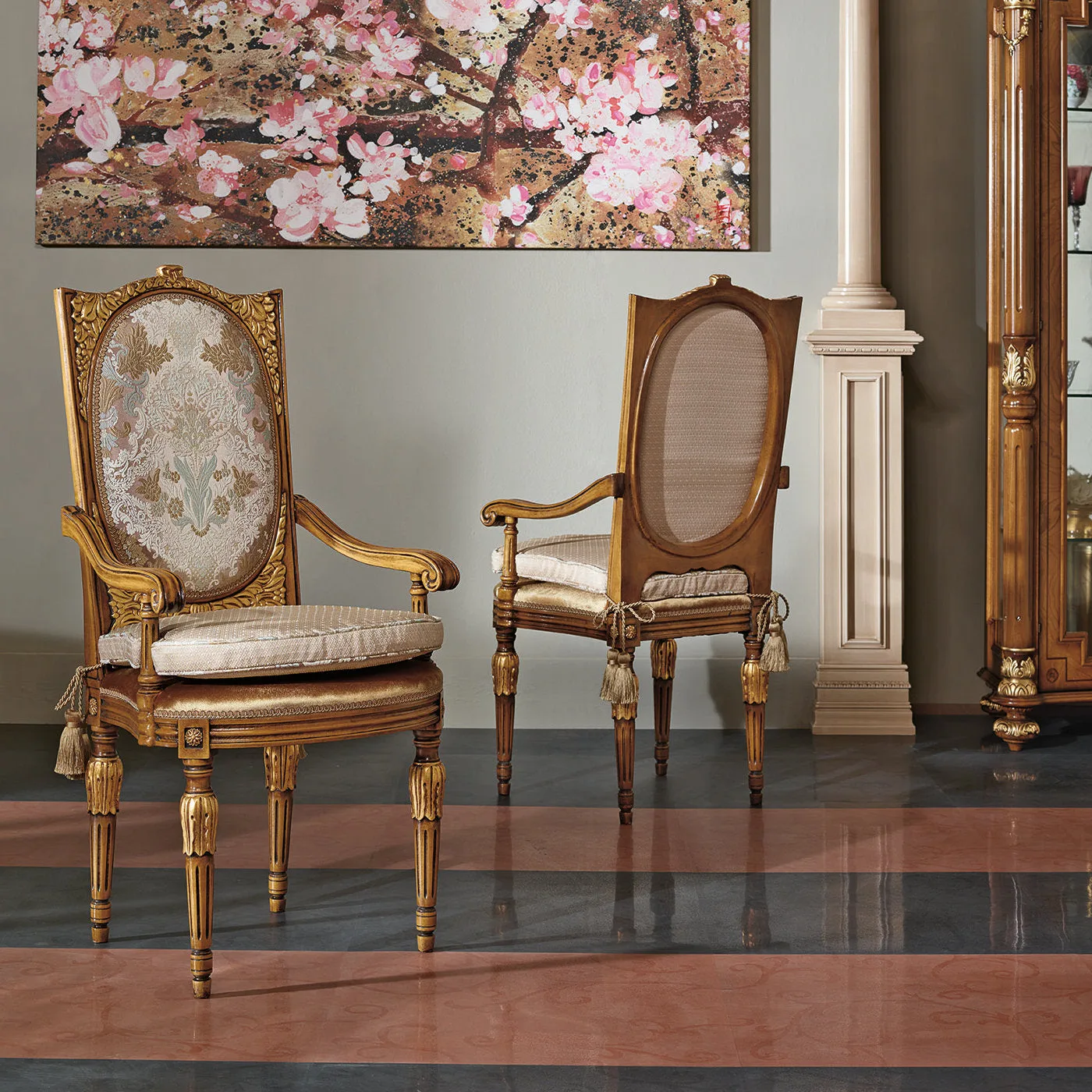 Upholstered Dining Armchair With Gold Inlays