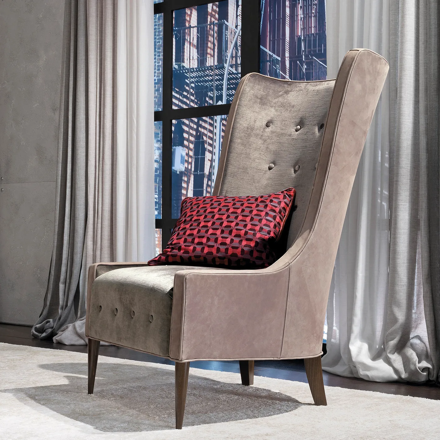 Velvet And Nabuk Gray Armchair