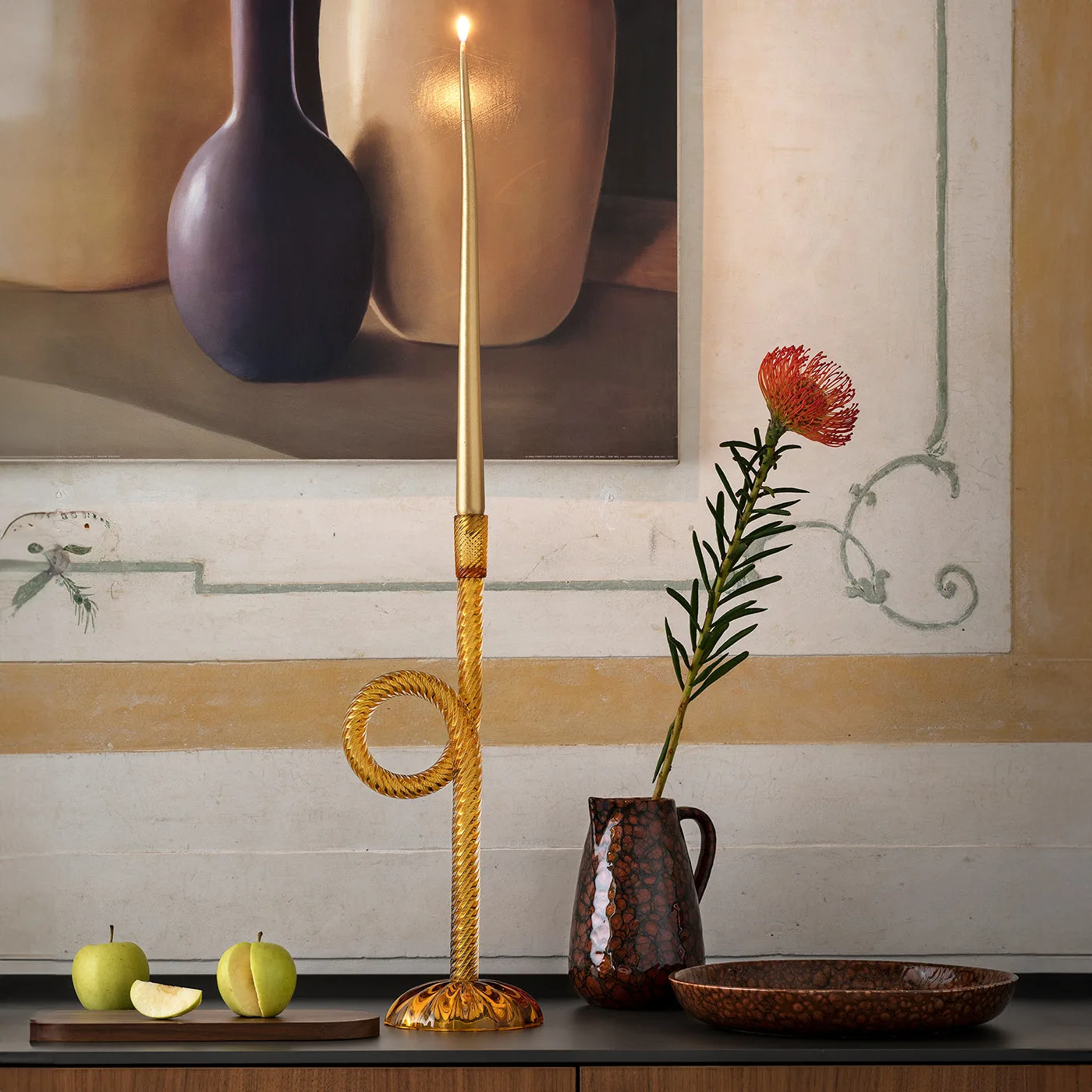 Venetian Yellow Knot Glass Candle Holder