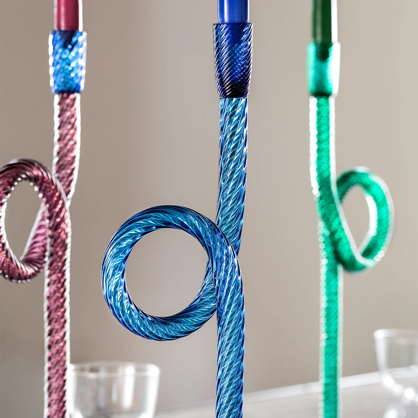 Venetian Blue Twisted Candlestick