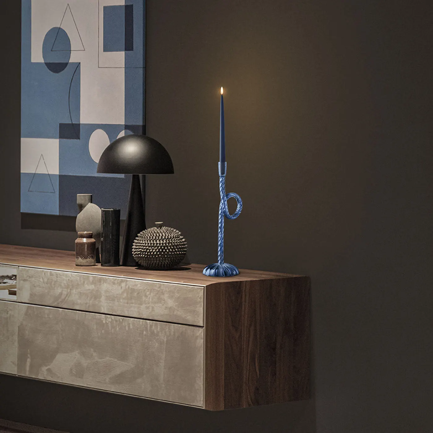 Venetian Blue Twisted Candlestick