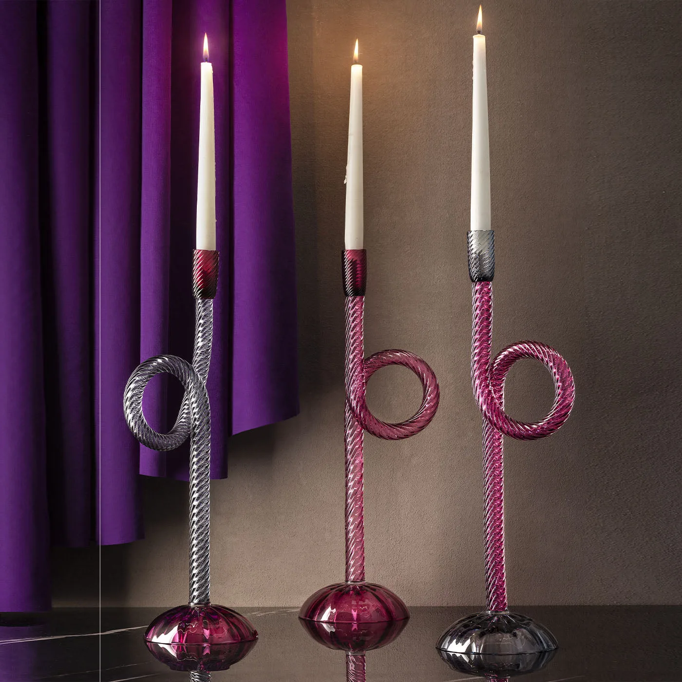 Venetian Grey Murano Glass Candle Holder