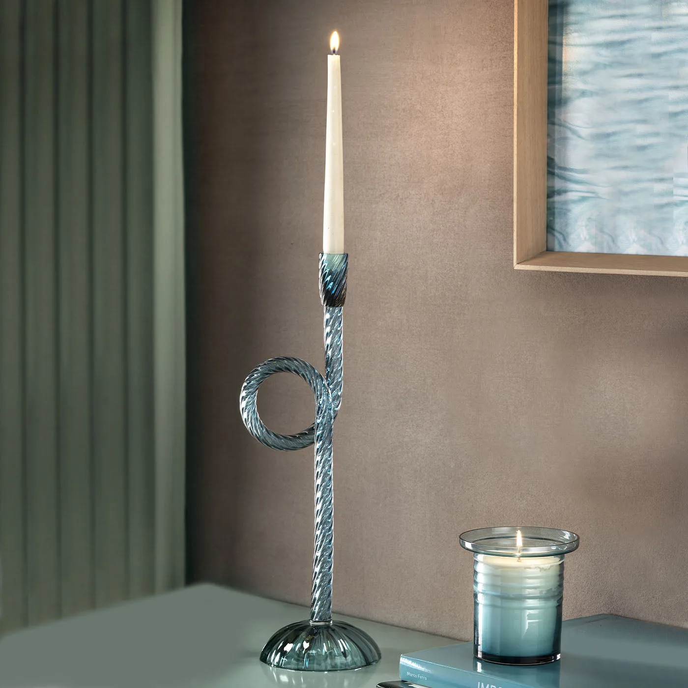 Venetian Light Blue Twisted Murano Glass Candle Holder