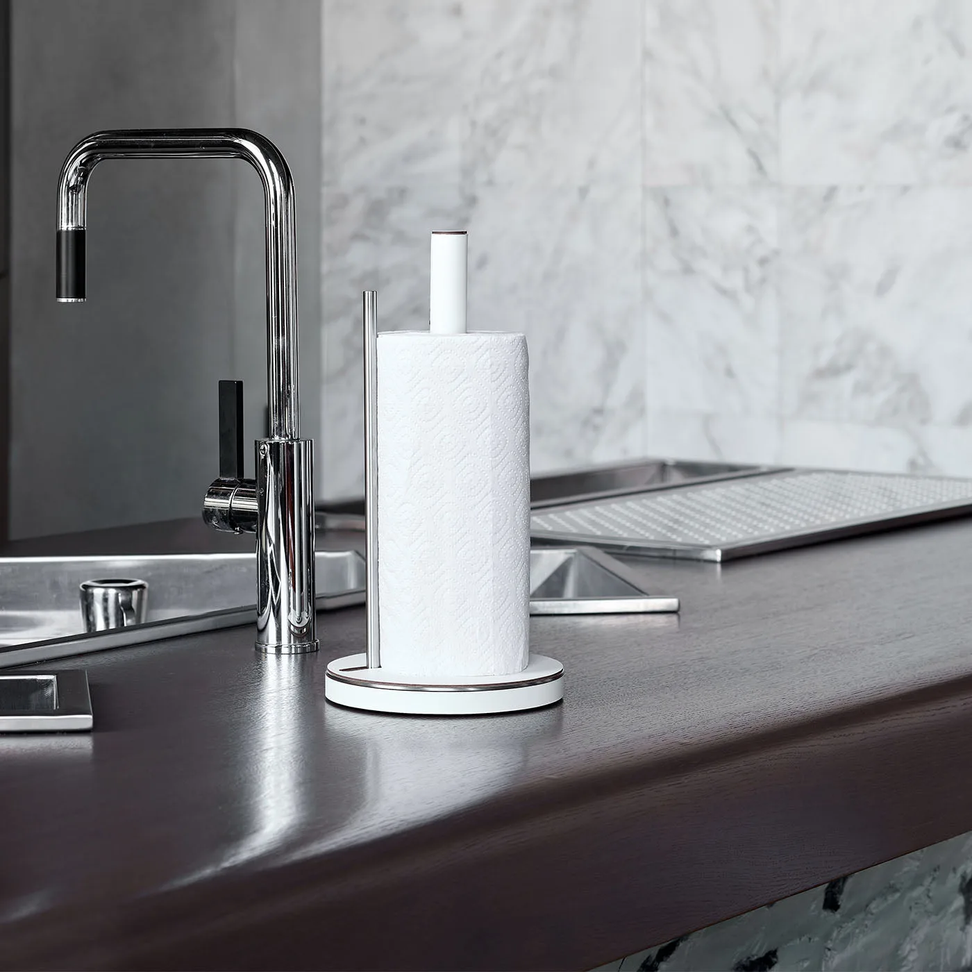 White Leather Kitchen Roll Holder