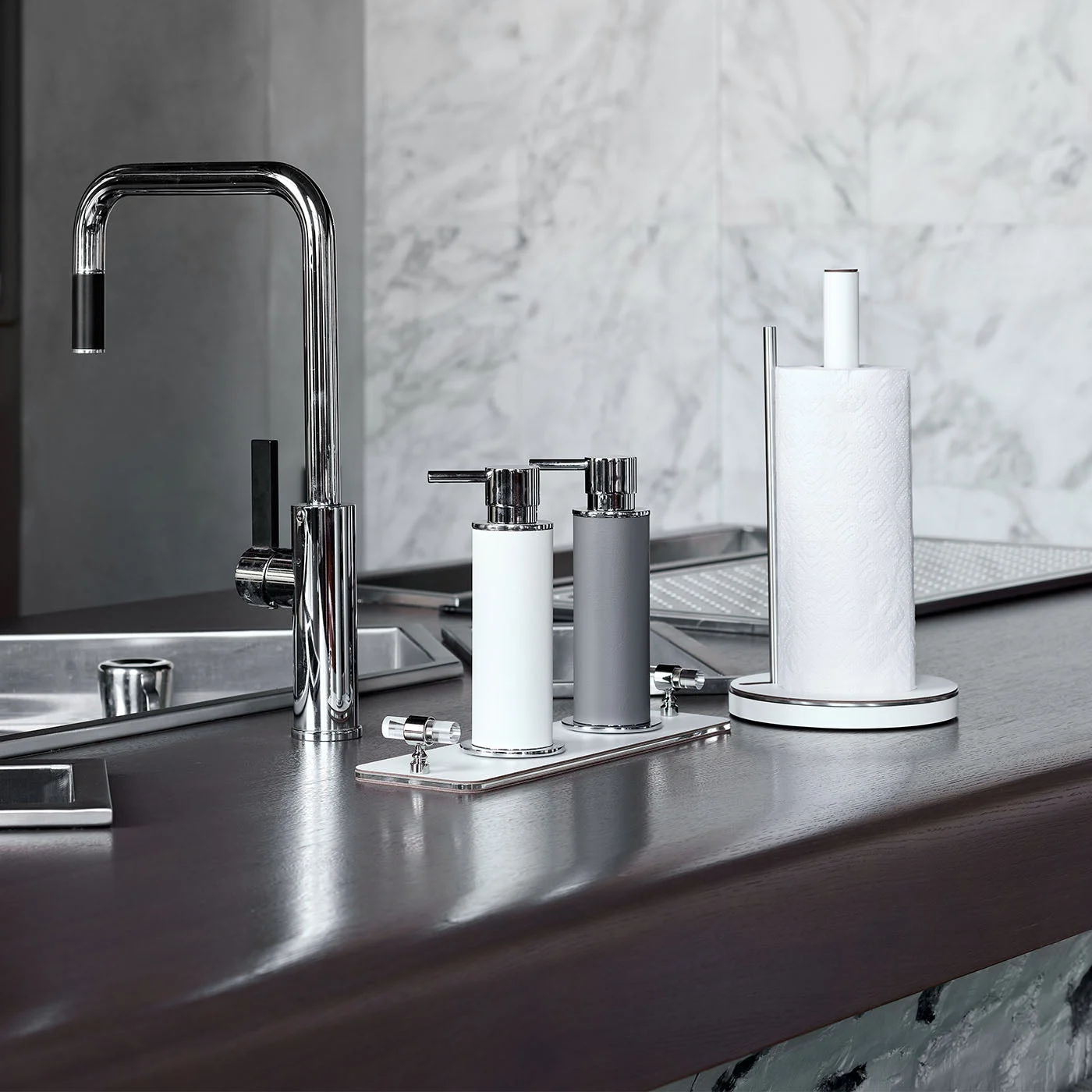 White Leather Kitchen Roll Holder