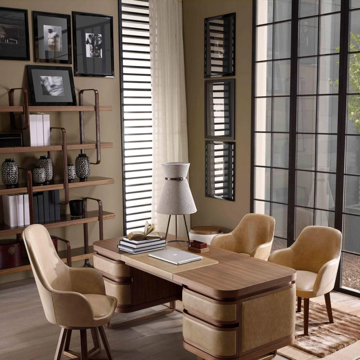 World Bureaus Executive Desk in Beige Leather