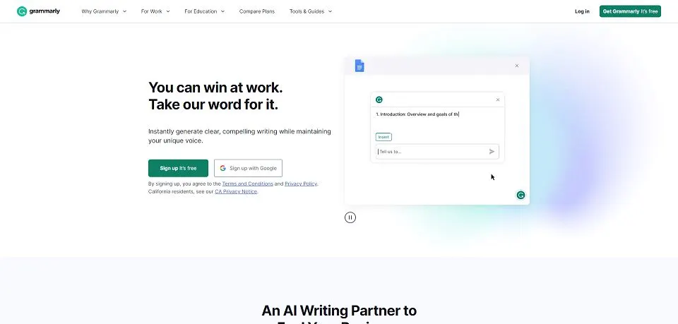 Grammarly landing page