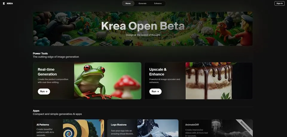 Krea landing page