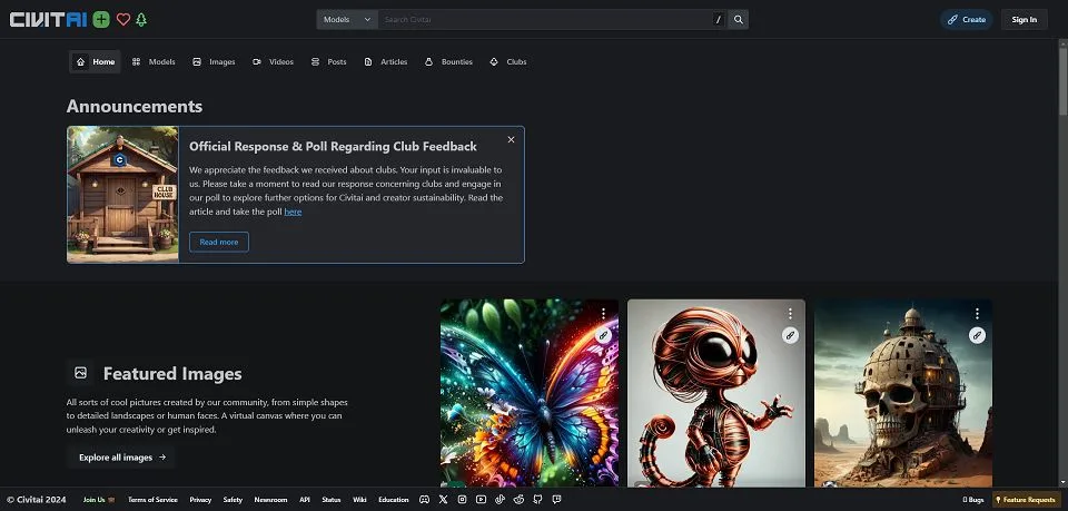 Civitai landing page