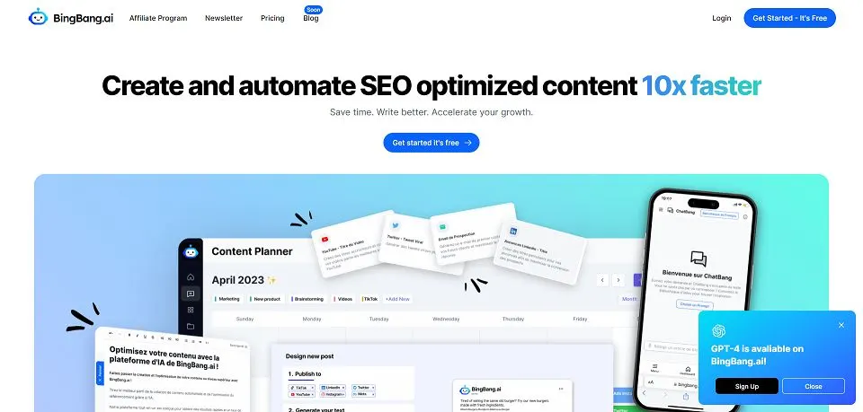 BingBangAI landing page