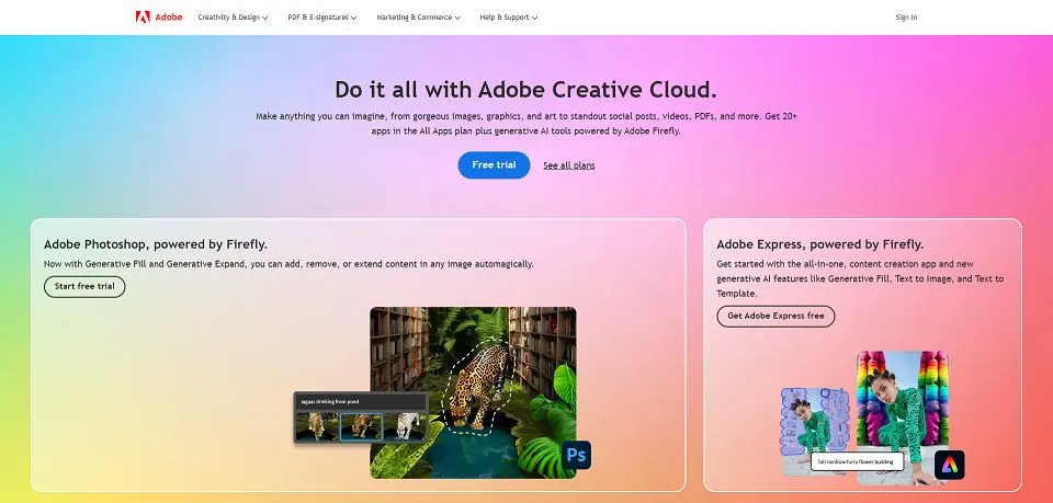 Adobe landing page