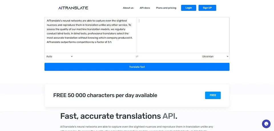 AITranslate landing page