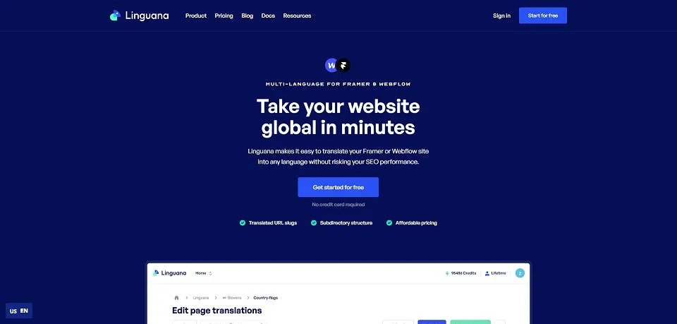 Linguana landing page