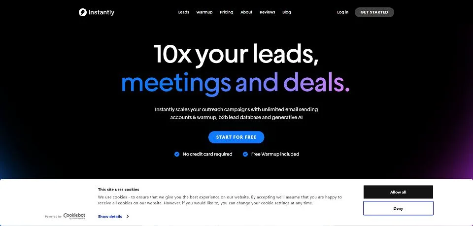 Instantly landing page