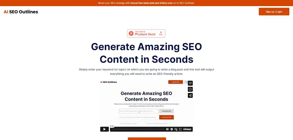 AI SEO Outlines landing page