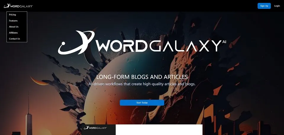 Wordgalaxy landing page