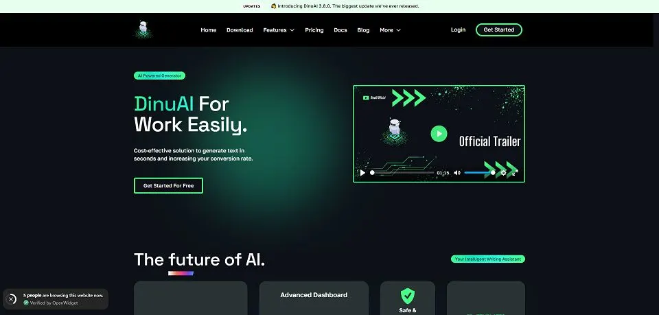 DinuAI landing page