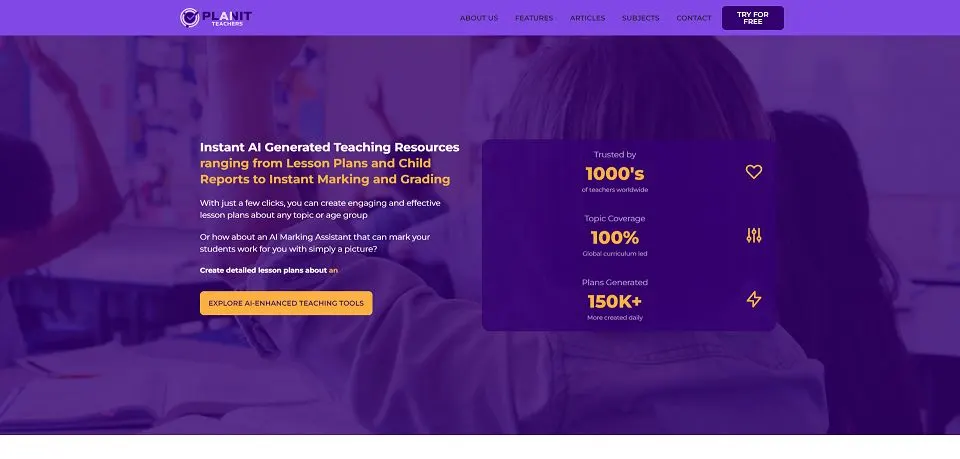 Planit Teachers landing page