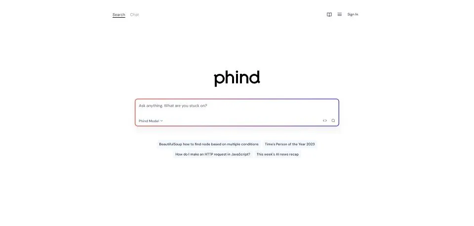 Phind landing page