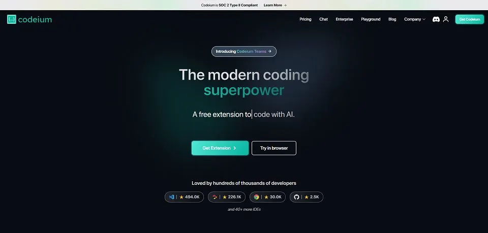 Codeium landing page