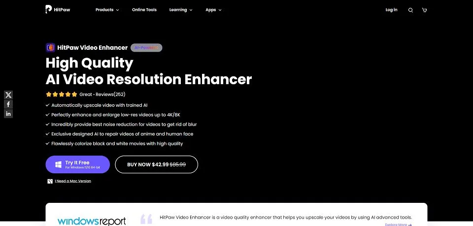 HitPaw Video Enhancer landing page