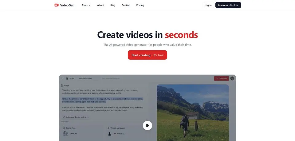 VideoGen landing page