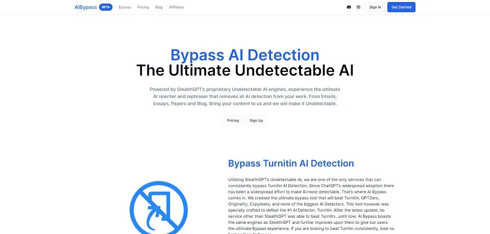 AI Bypass landing page