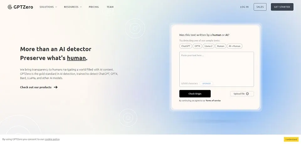 Gptzero landing page