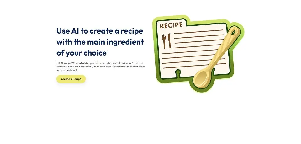 AI Recipe Writer landing page