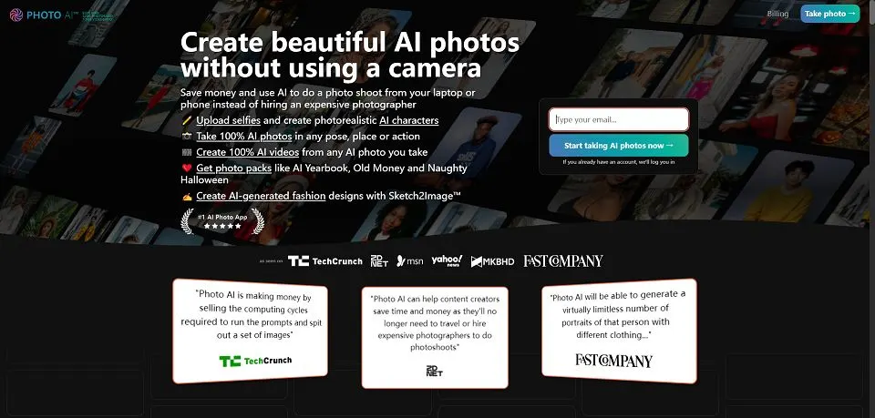 Photo AI landing page