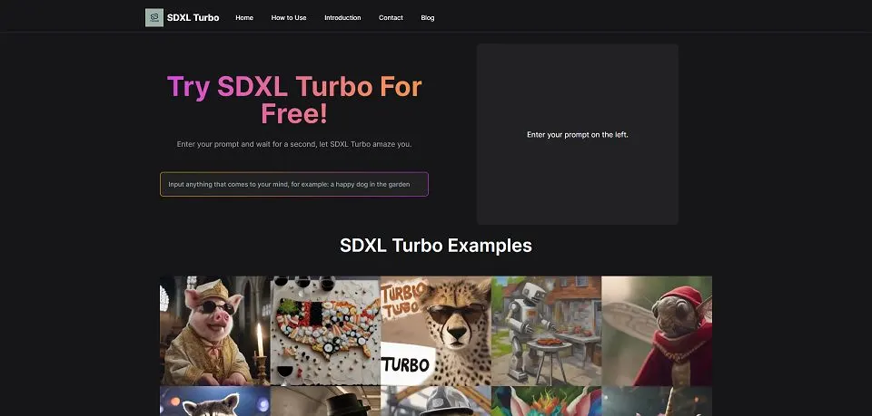 SDXL Turbo Playground landing page