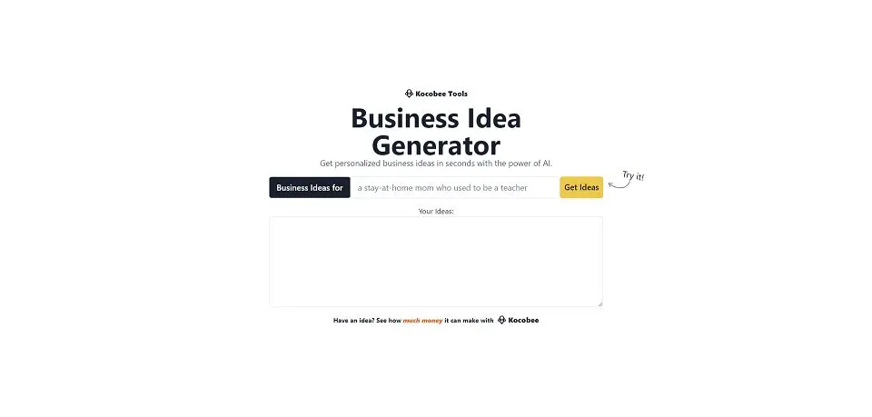 Business Idea Generator landing page