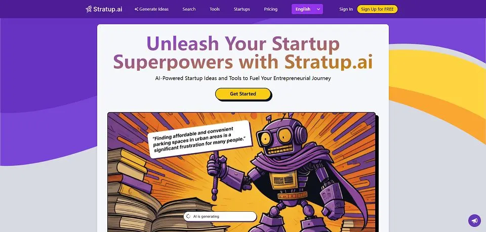 Stratup.ai landing page