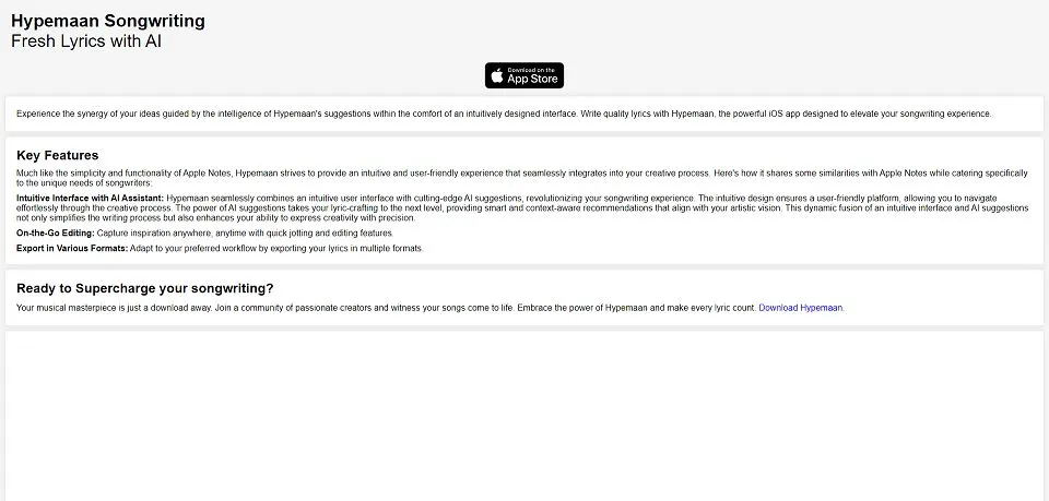 Hypemaan Songwriting landing page