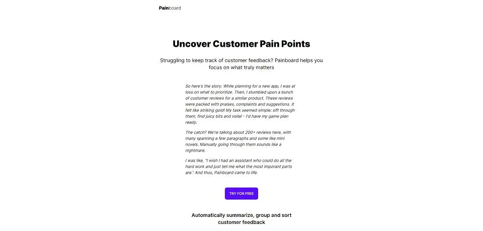 Painpoints landing page