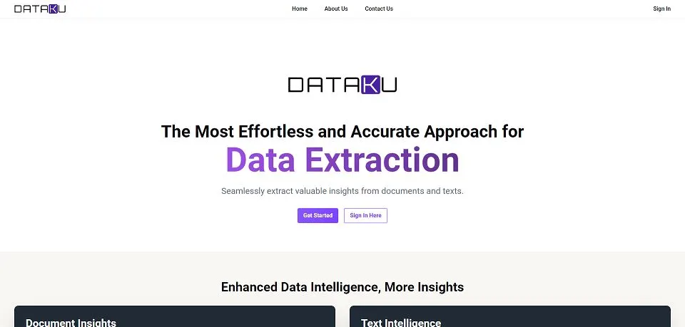 Dataku landing page