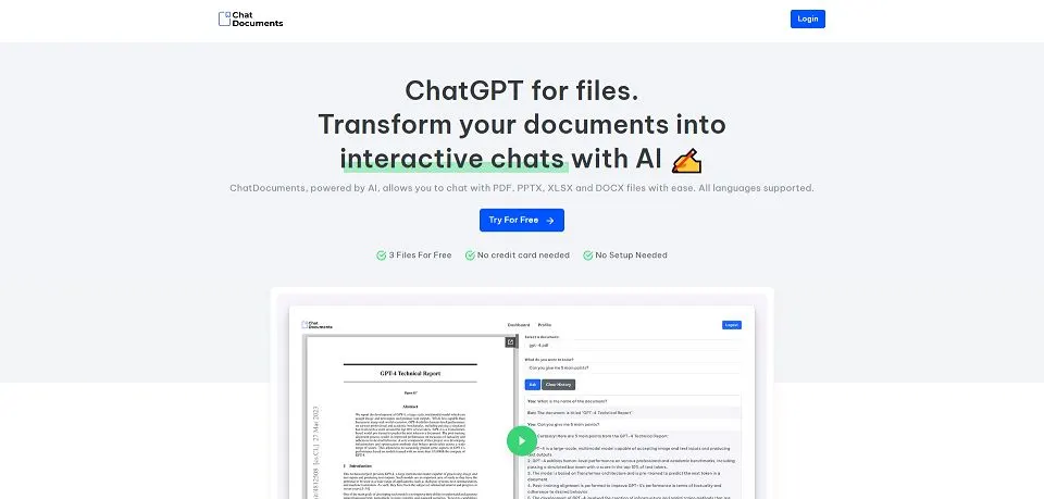ChatDocuments landing page