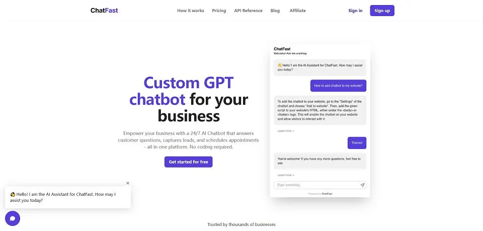 ChatFast landing page