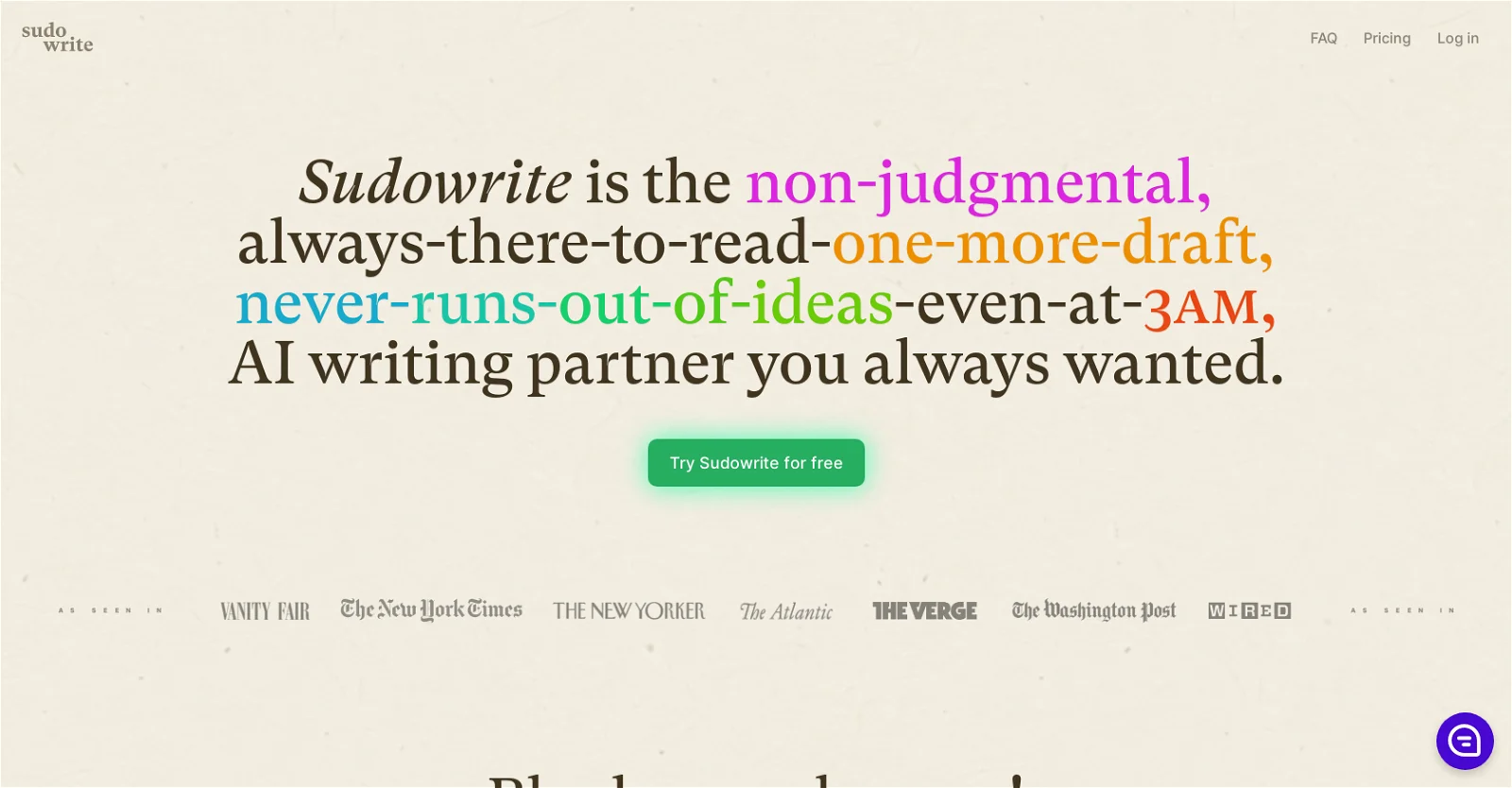 Sudowrite landing page