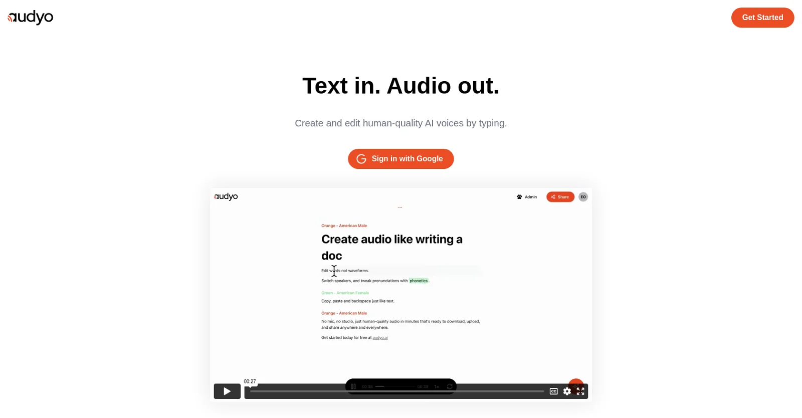 Audyo landing page