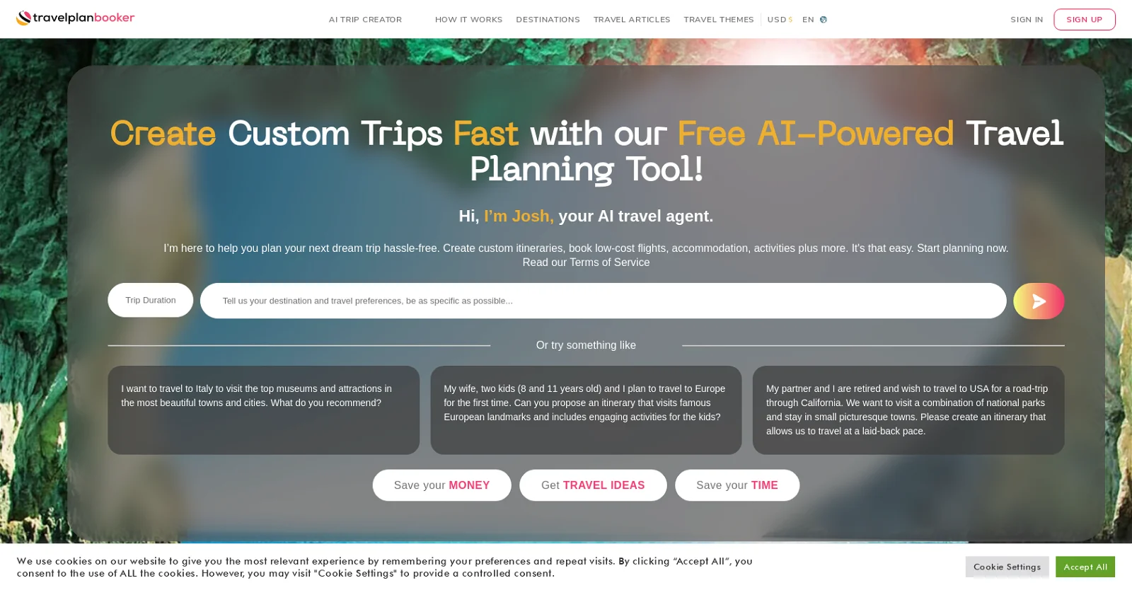 TravelPlanBooker landing page