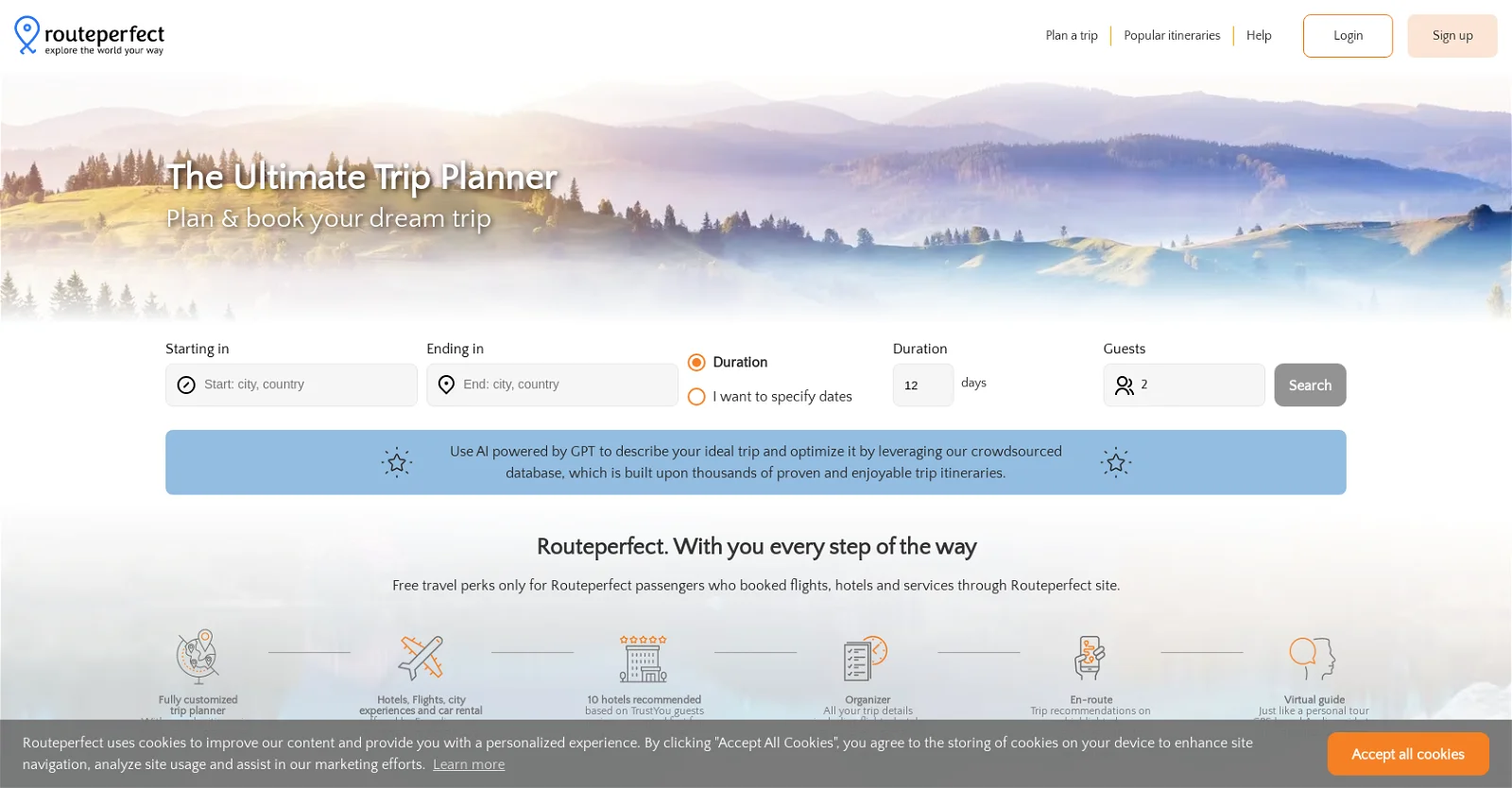 Routeperfect landing page