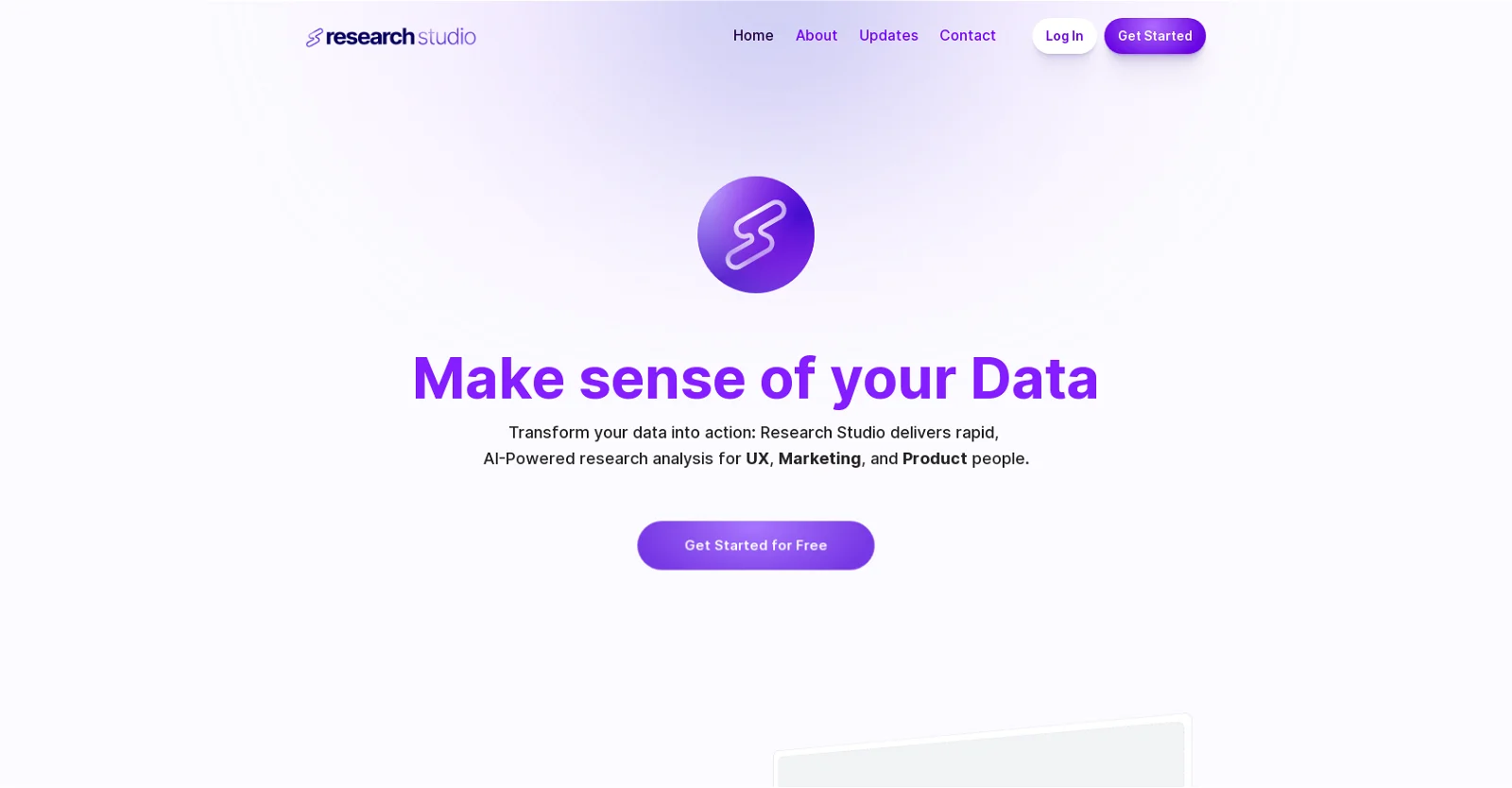 Research Studio landing page