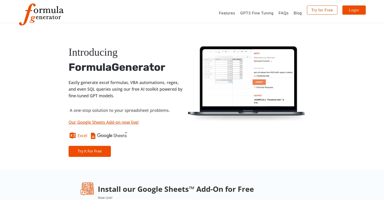 Formula Generator landing page