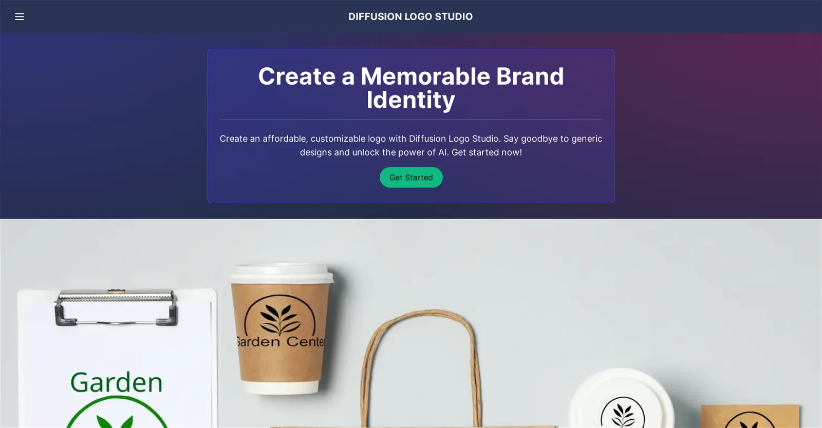 Diffusion Logo Studio landing page