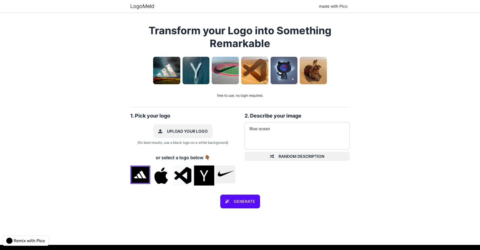 Logomeld landing page