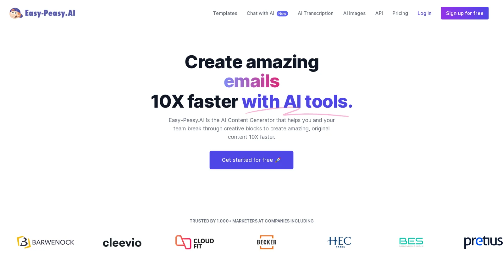 Easy-Peasy.AI landing page