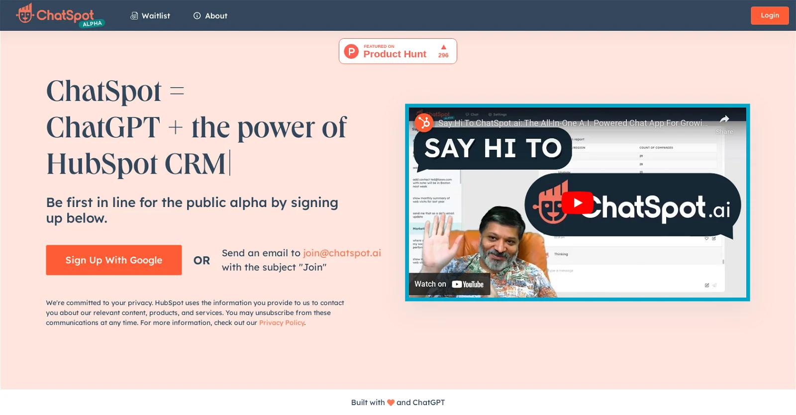 ChatSpot landing page