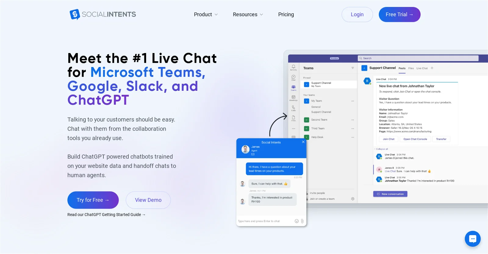 Social Intents landing page