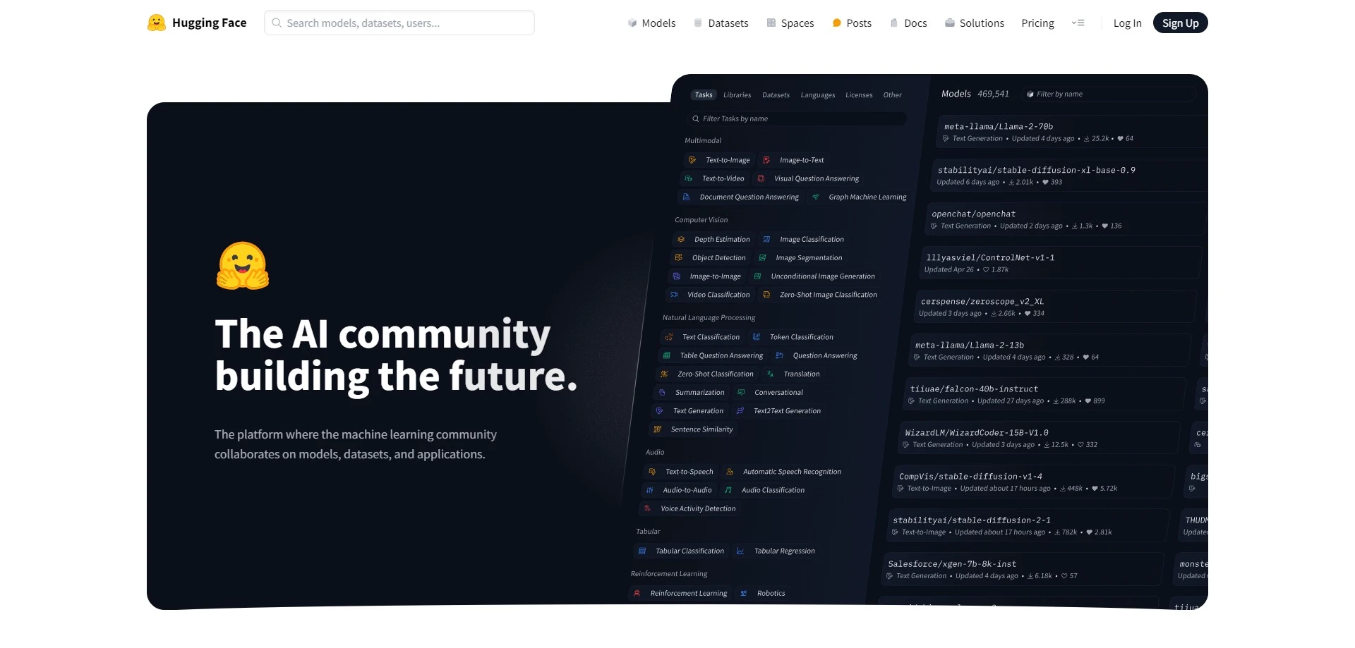 Hugging Face landing page